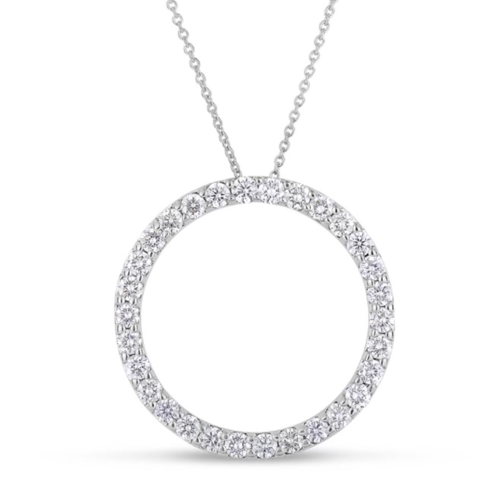 Roberto Coin 18k White Gold Diamond Large Circle Necklace Tiny Treasures
